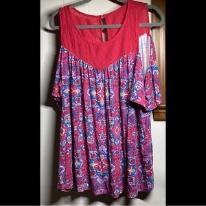 Torrid Vibrant Red and Purple Patterned Blouse